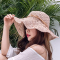 Korean New Style Foldable Raffia Straw Hat Women Handmade Crochet Raffia Straw Hat Hollow Sunscreen Sun Hat