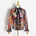 Vintage Floral print Chiffon Shirts Blouse Women