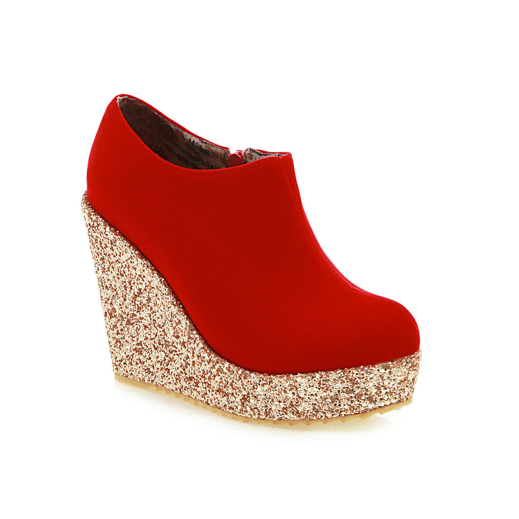 Women Sandals Serpentine Stitched Vintage Wedge High Heel Cover Heel Pumps Shoes