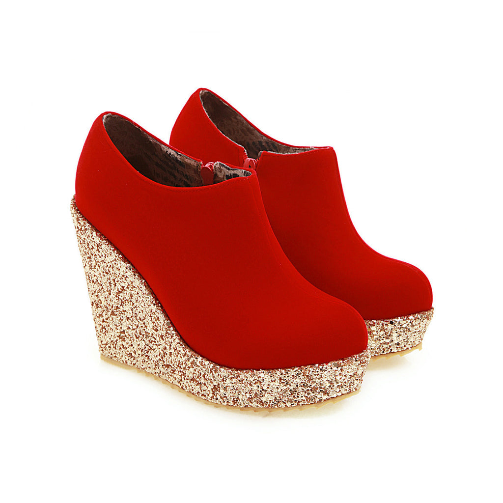 Women Sandals Serpentine Stitched Vintage Wedge High Heel Cover Heel Pumps Shoes