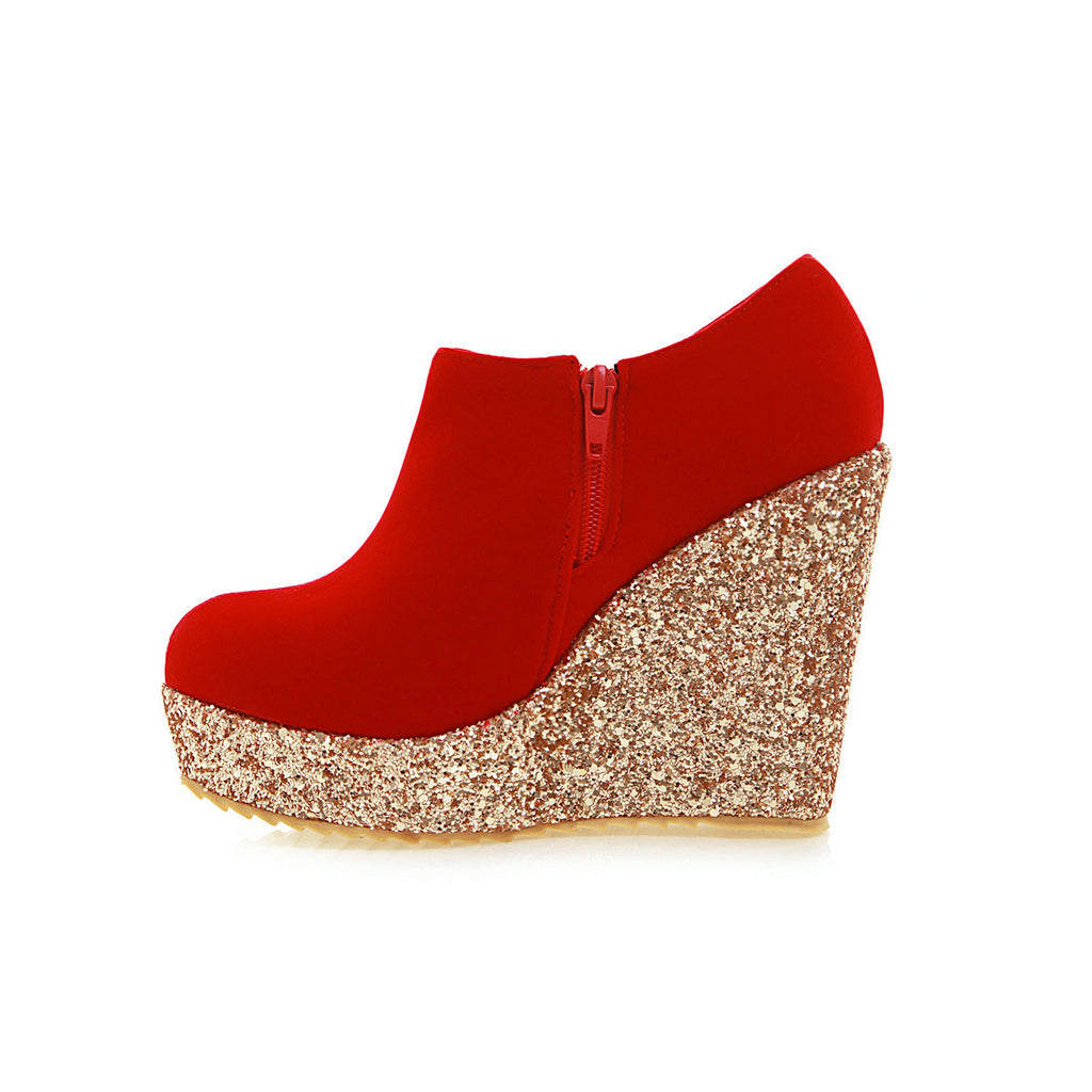 Women Sandals Serpentine Stitched Vintage Wedge High Heel Cover Heel Pumps Shoes