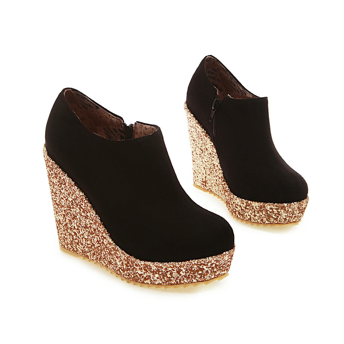 Women Sandals Serpentine Stitched Vintage Wedge High Heel Cover Heel Pumps Shoes