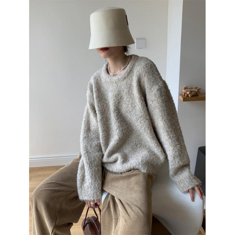 Color Round Neck Pullover Furry Vintage Wool Circle Yellow Sweater For Women
