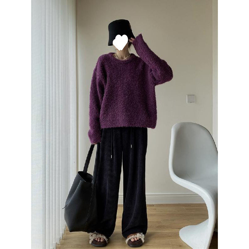 Color Round Neck Pullover Furry Vintage Wool Circle Yellow Sweater For Women