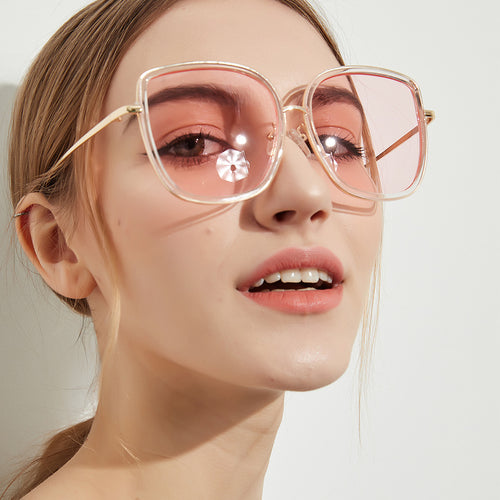 Big Square Sunglasses Women Transparent Frame Ocean Color Lens Glasses Vintage Sunglasses