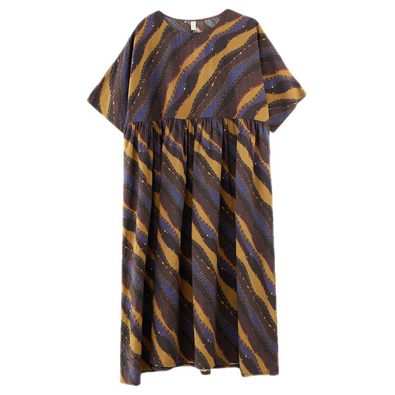 Vintage Large Loose Short-sleeved Printed Swing Dress For Women