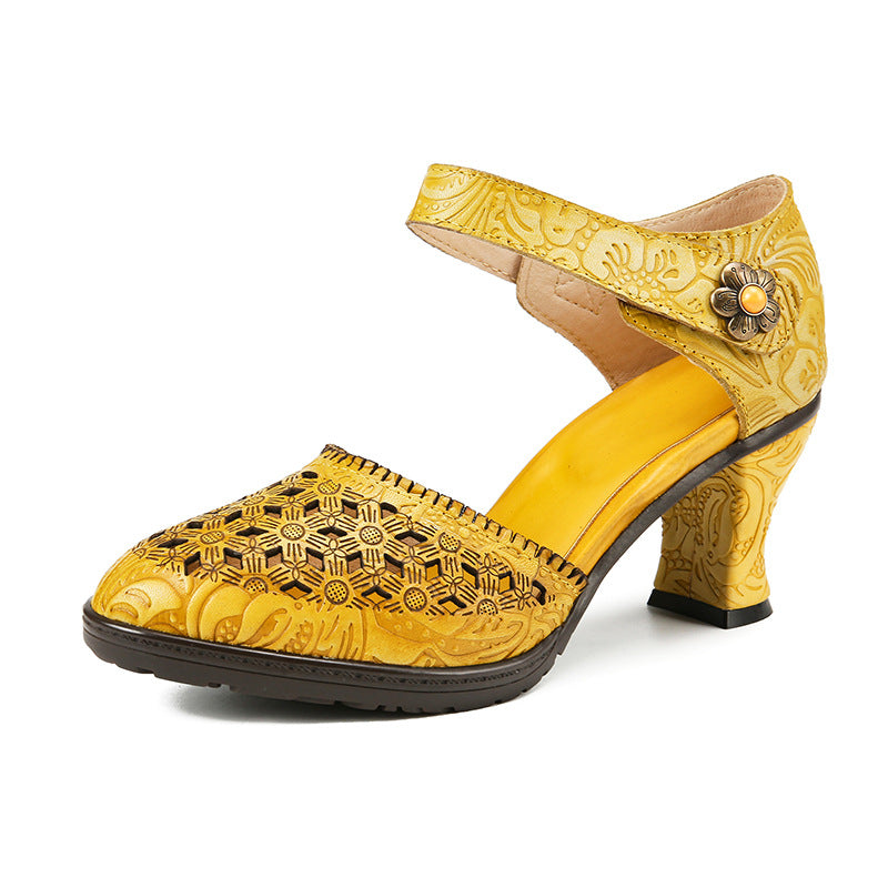 Womens Fashion Hollowed-Out Vintage High-Heel Sandals