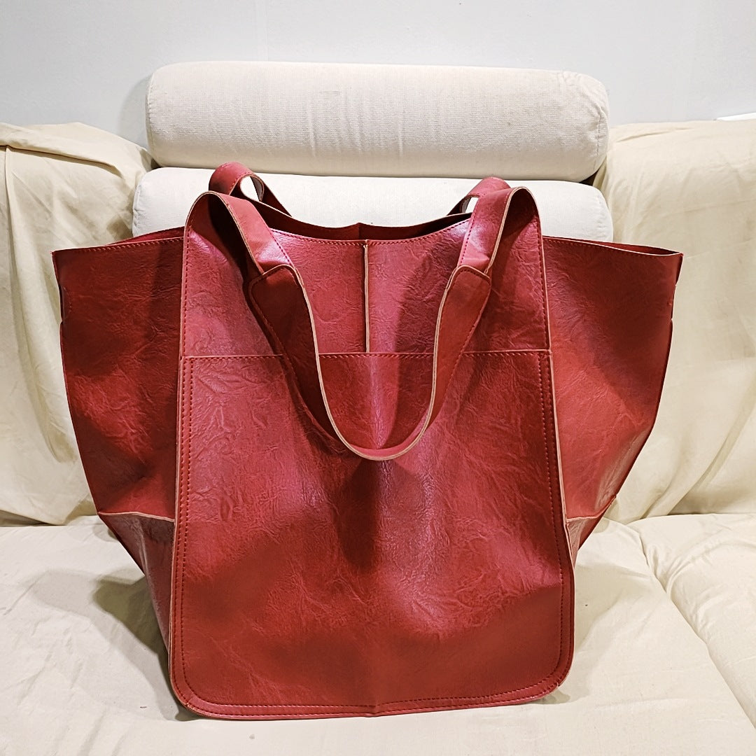 Vintage Large Capacity Handbags PU Soft Leather Big Bag Designer Luxury Women Shoulder Bag Beach On Vacation Woman Tote Bag