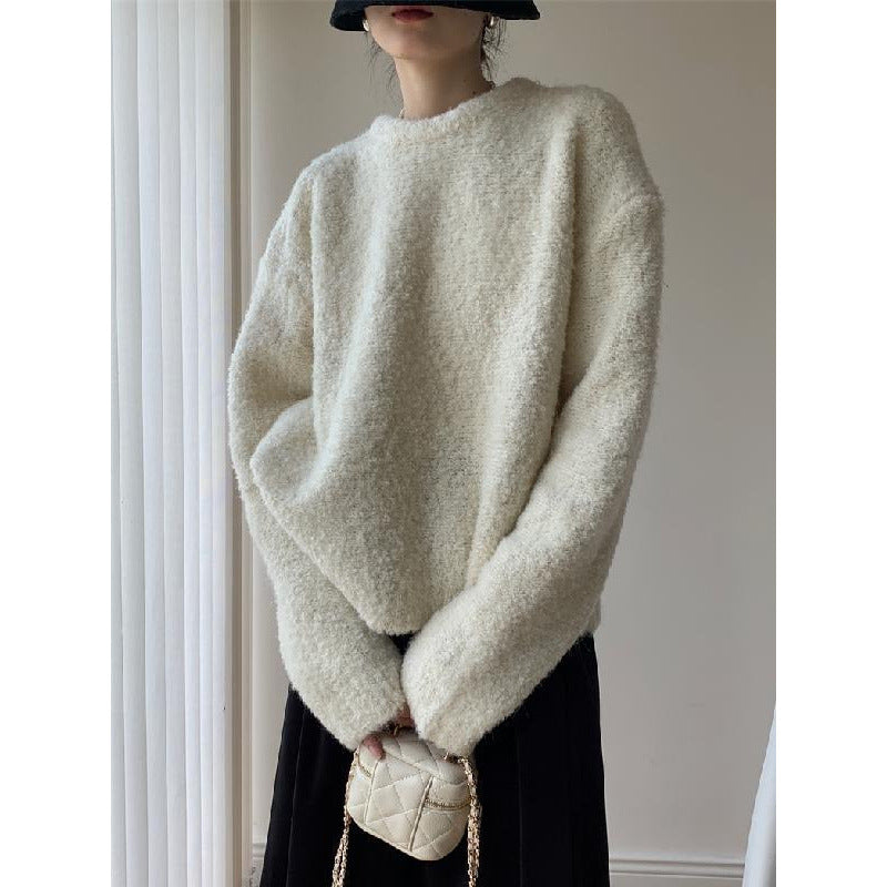 Color Round Neck Pullover Furry Vintage Wool Circle Yellow Sweater For Women
