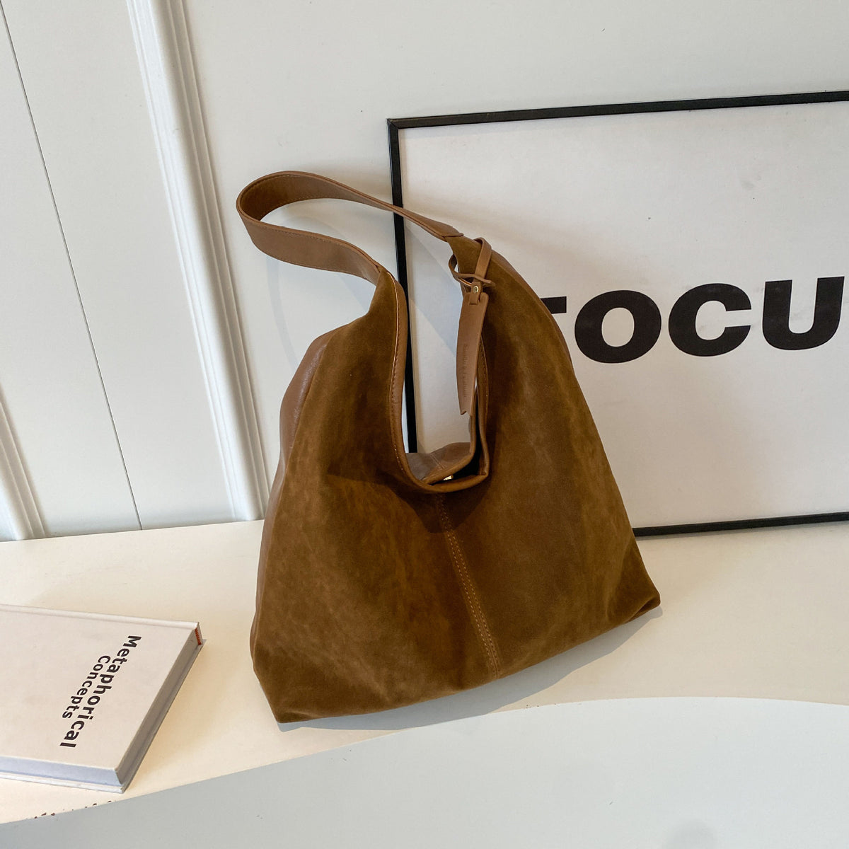 Vintage Suede Stitching Pu Shoulder Bag For Women