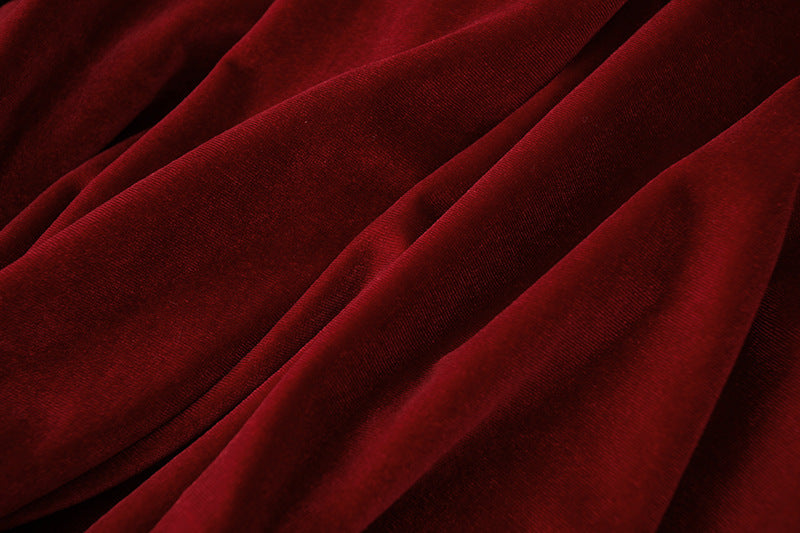 Vintage Red Bubble Sleeve Velvet Dress For Women
