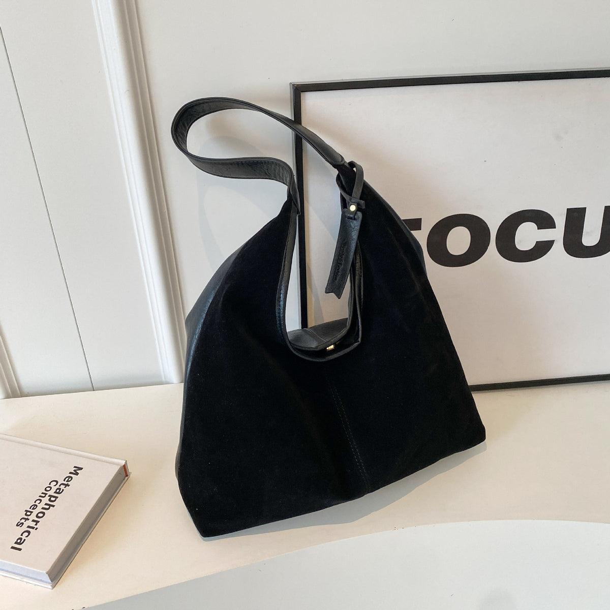 Vintage Suede Stitching Pu Shoulder Bag For Women