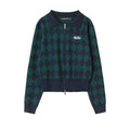 Vintage Diamond Suit Lapel Double Zipper Knitted Cardigan For Women