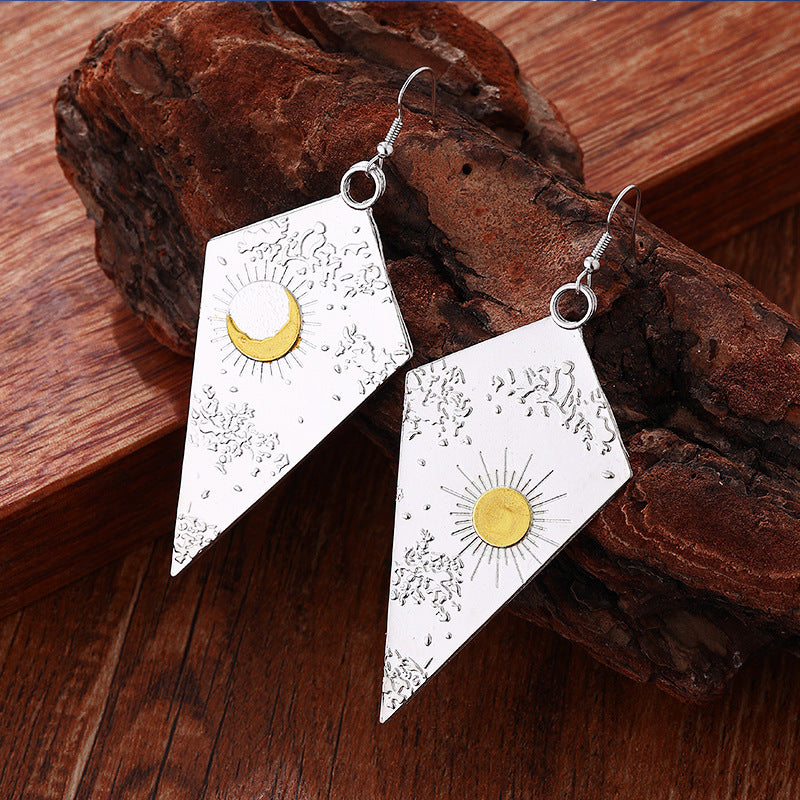 Ornament Sun Moon Pendant Earrings For Women Vintage