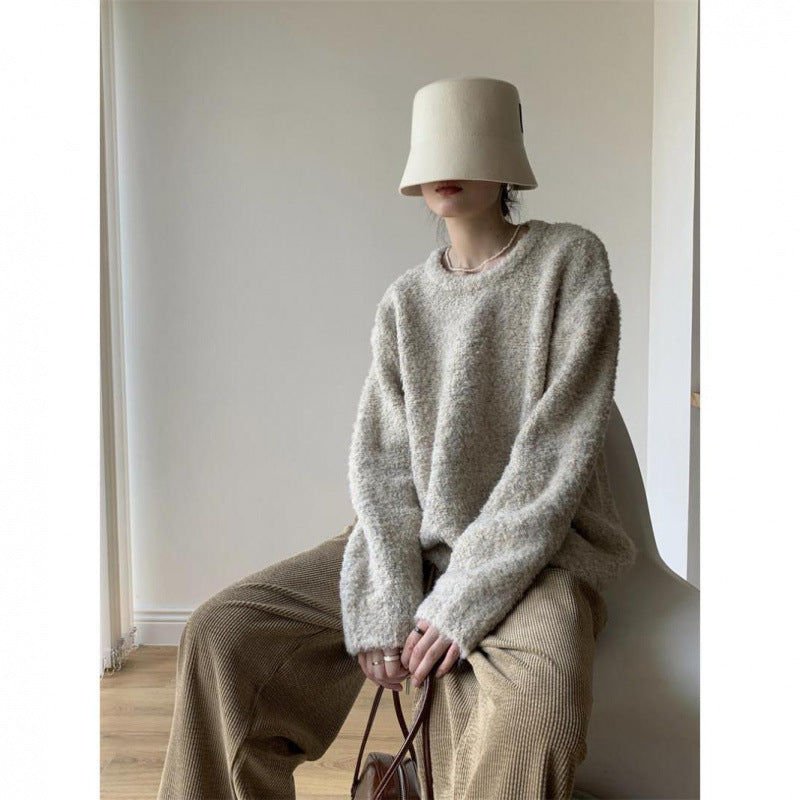 Color Round Neck Pullover Furry Vintage Wool Circle Yellow Sweater For Women