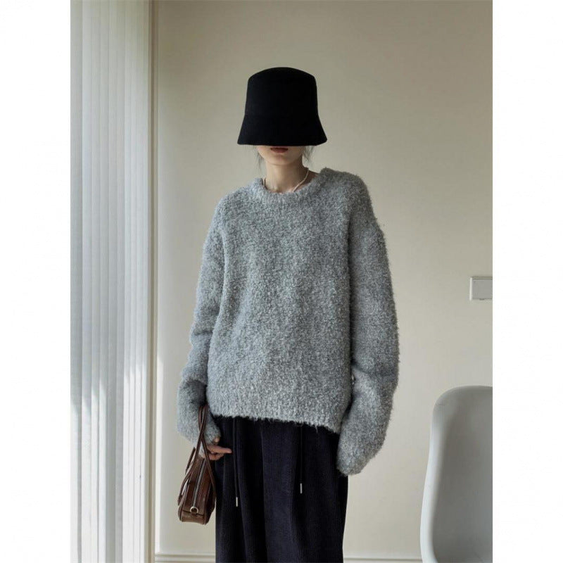 Color Round Neck Pullover Furry Vintage Wool Circle Yellow Sweater For Women