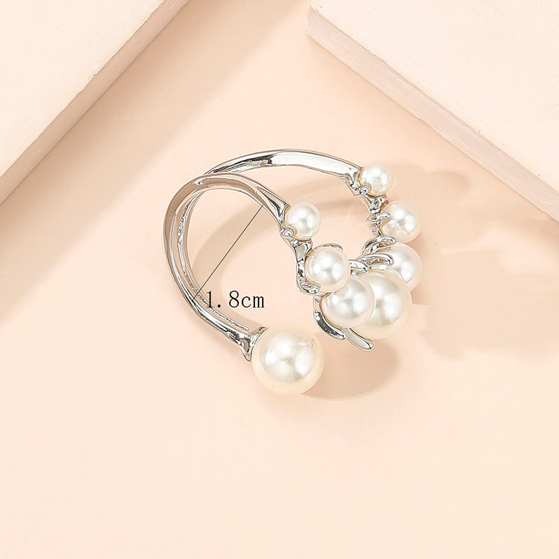 Vintage Niche Creative Design Ring Light Luxury Minimalist Korean Style Pearl Open Knuckle Ring For Women