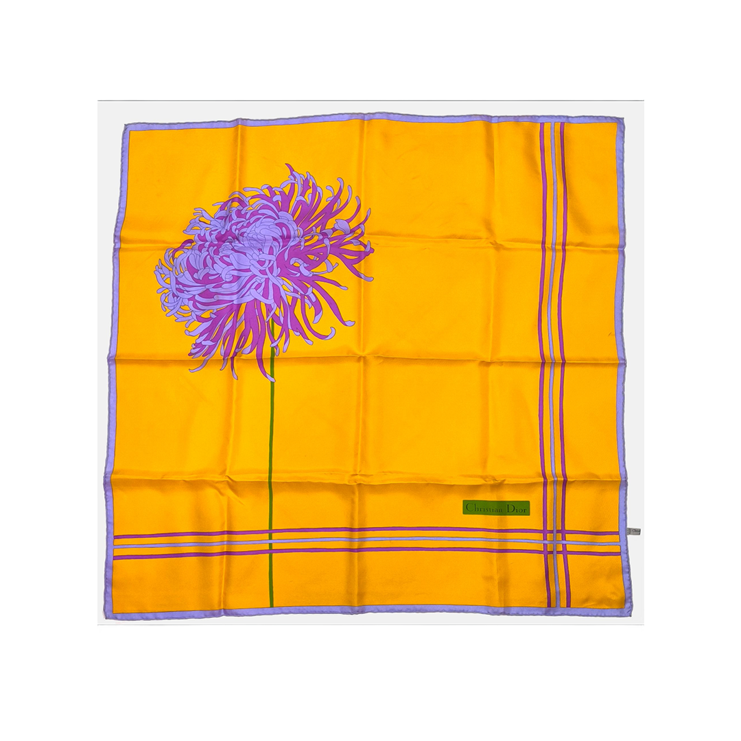Christian Dior Women's Silk Scarf - Floral Design - Yellow & Purple