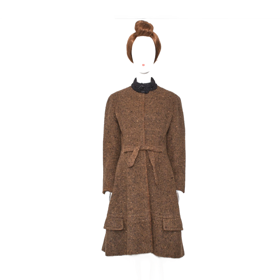 Women > Elegant Brown Wool Blend Dress with Pockets and Belt