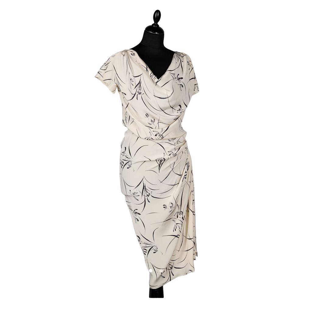 Women > Estim Nation > Floral Print Wrap Dress > Elegant Fit > Cream/Black