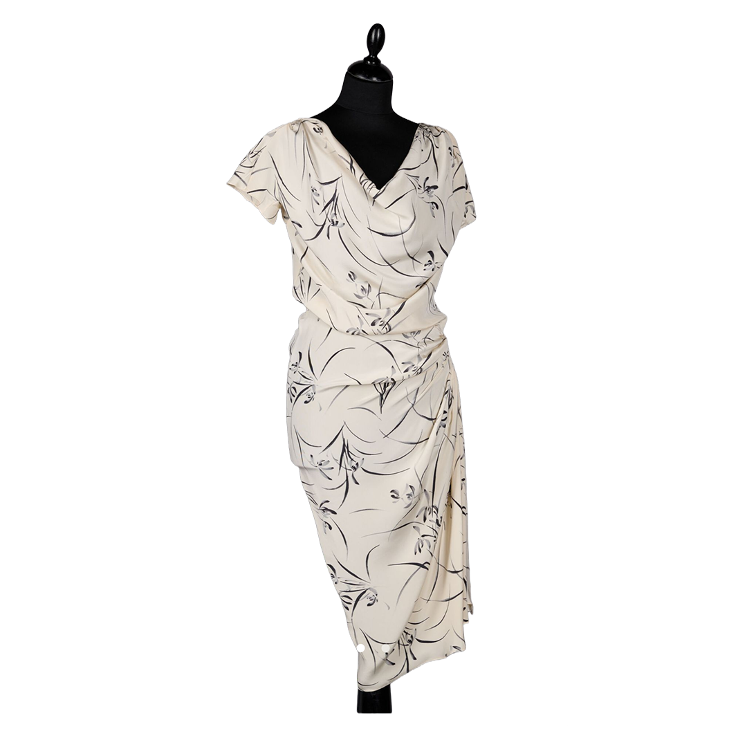 Women > Estim Nation > Floral Print Wrap Dress > Elegant Fit > Cream/Black