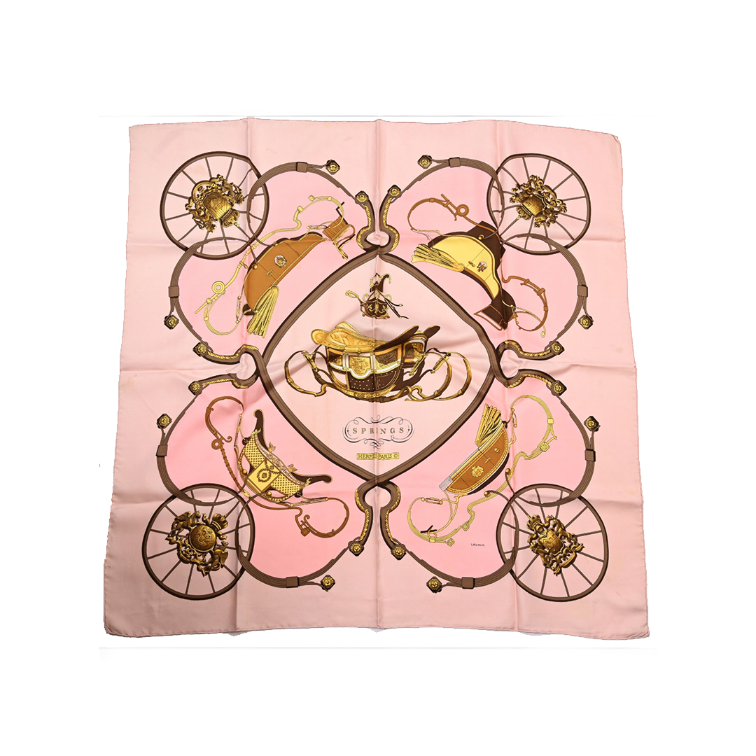 Hermès Women's Silk Scarf - Springs Design - Pink & Gold