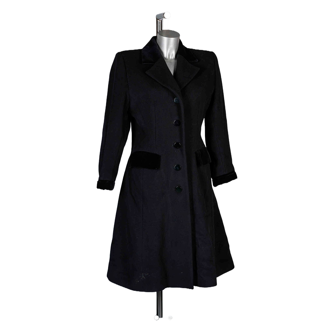 Women's Elegant Black Wool Blend Trench Coat - Classic Fit - Stylish Outerwear