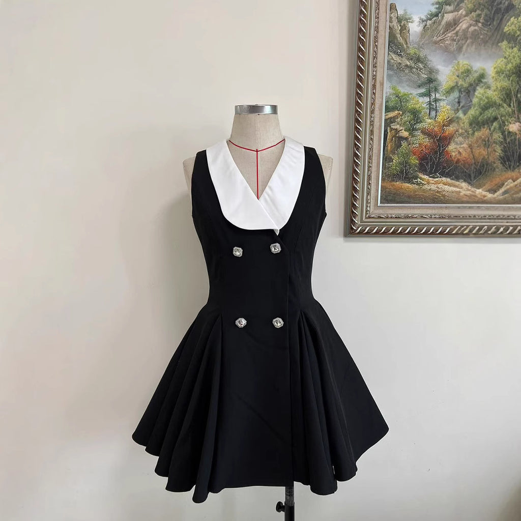 Lapel And Waist Tight Tank Dress Draped Vintage Temperament Skirt Dress Women Elegant Dress