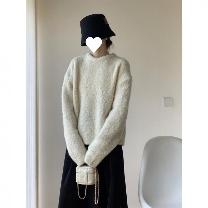 Color Round Neck Pullover Furry Vintage Wool Circle Yellow Sweater For Women
