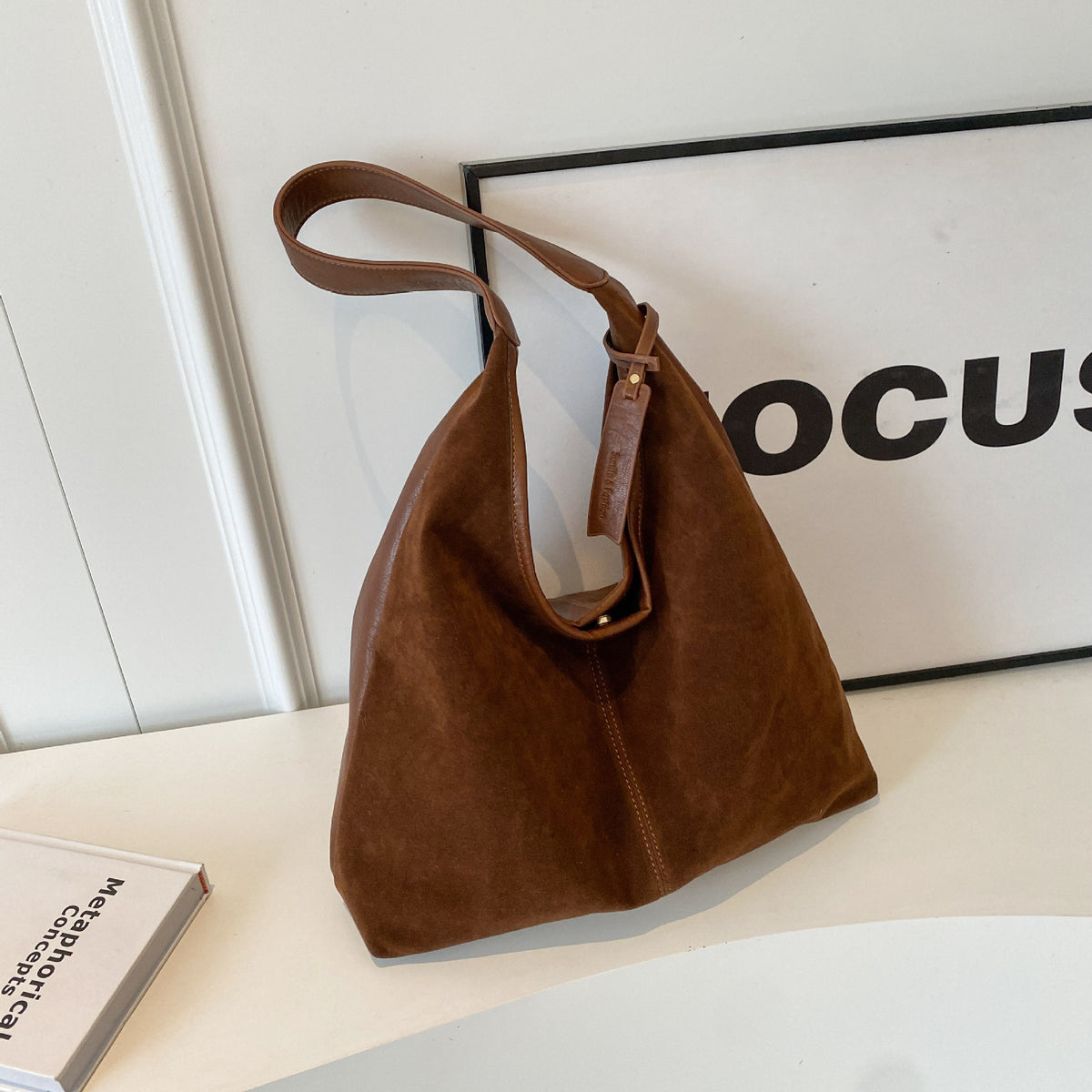 Vintage Suede Stitching Pu Shoulder Bag For Women