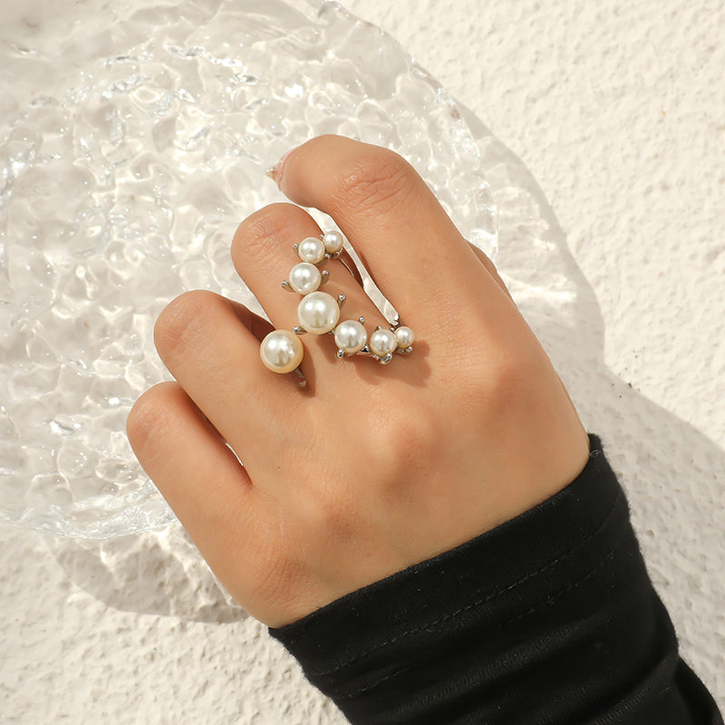Vintage Niche Creative Design Ring Light Luxury Minimalist Korean Style Pearl Open Knuckle Ring For Women