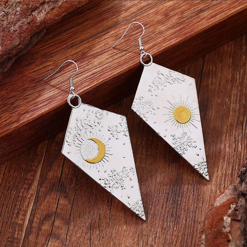Ornament Sun Moon Pendant Earrings For Women Vintage