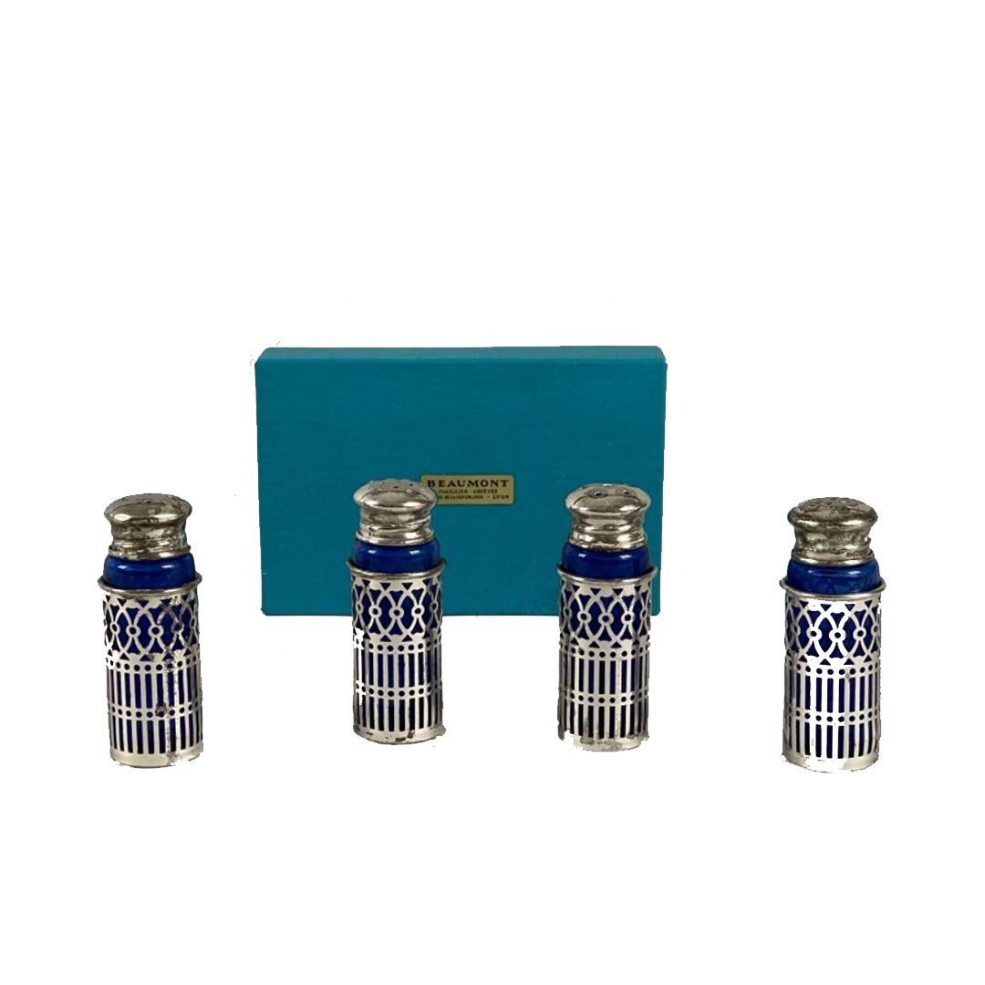 Beaumont Silver Plated Salt and Pepper Shaker Set with Blue Accents