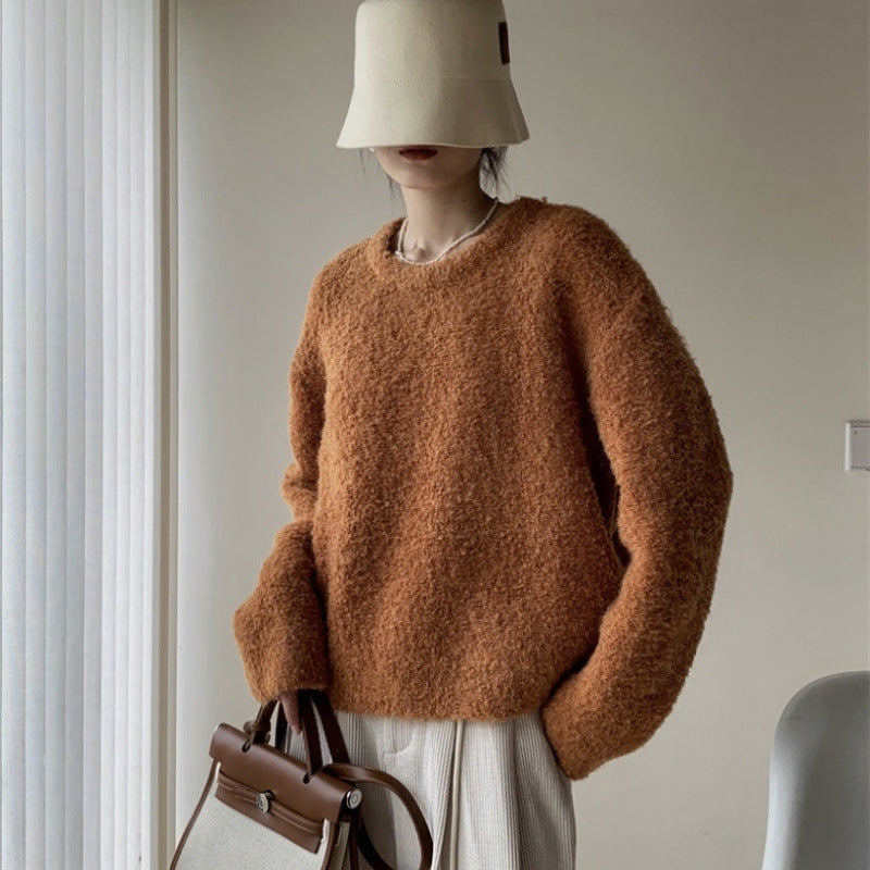 Color Round Neck Pullover Furry Vintage Wool Circle Yellow Sweater For Women