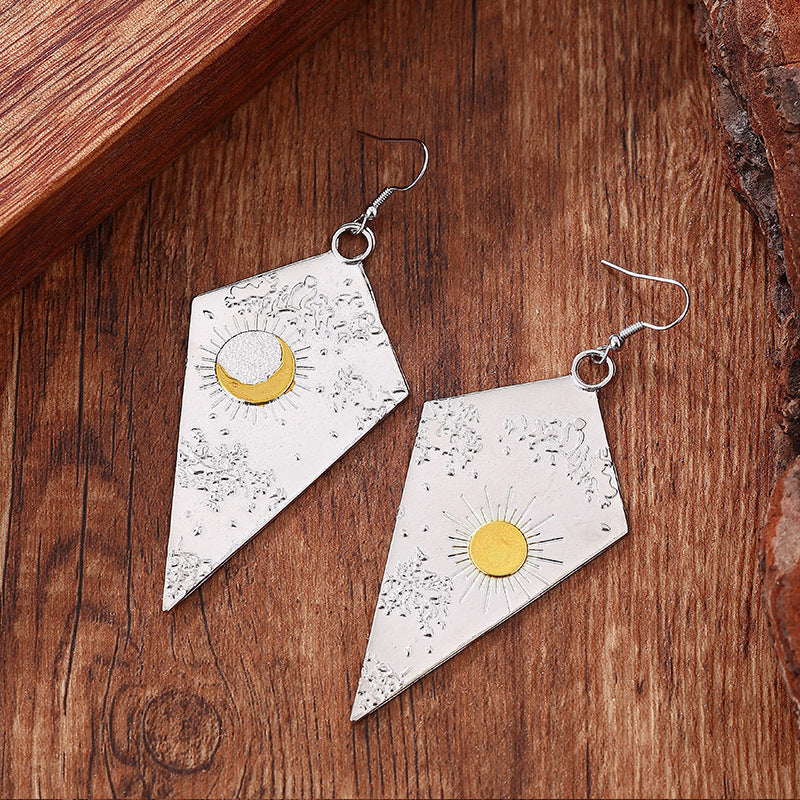 Ornament Sun Moon Pendant Earrings For Women Vintage