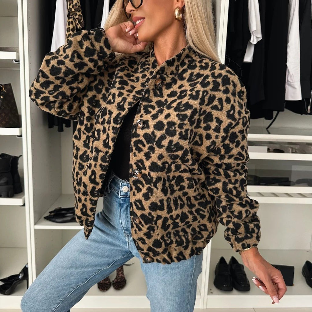 Spring And Autumn Vintage Leopard Print Jacket Coat For Women