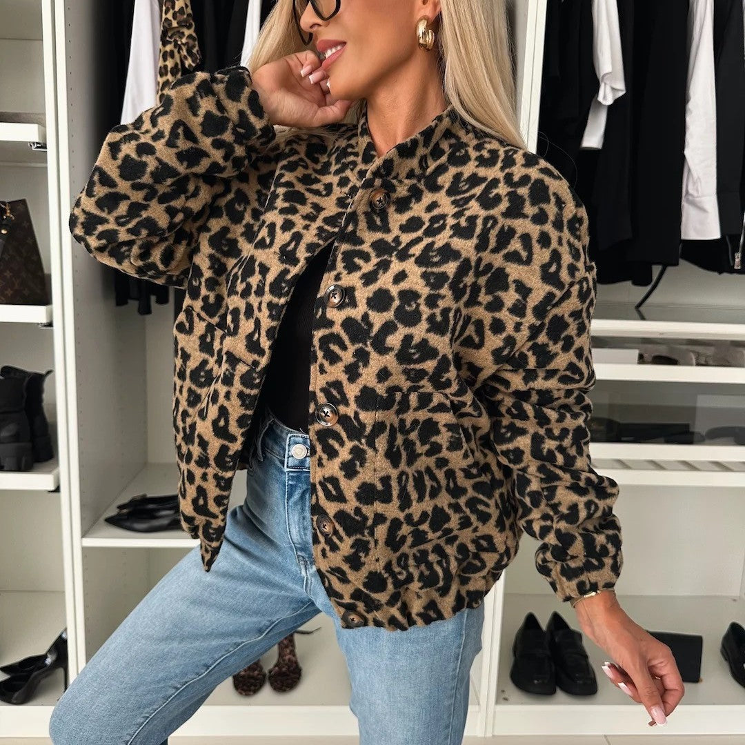 Spring And Autumn Vintage Leopard Print Jacket Coat For Women