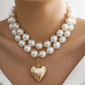 Fashion Temperament Pearl Necklace Peach Heart Vintage Sweater Chain Women